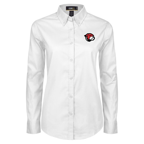  Womens White Twill Button Down Long Sleeve - Primary Mascot