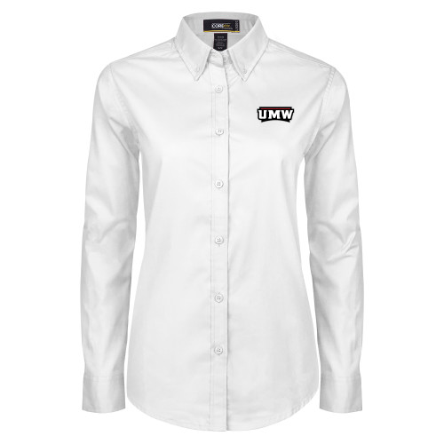  Womens White Twill Button Down Long Sleeve - UMW Wordmark