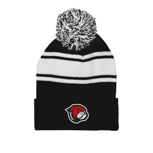  Black/White Two Tone Knit Pom Beanie w/Cuff - Primary Mascot