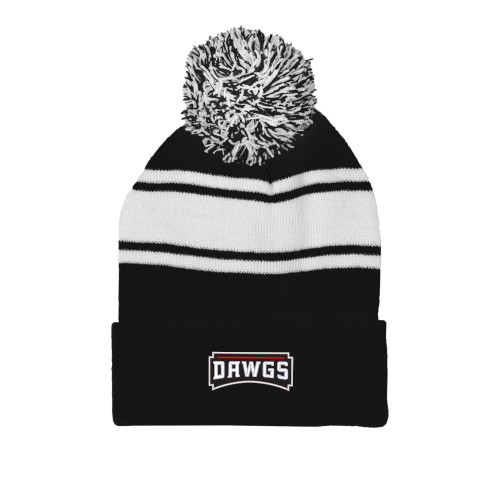  Black/White Two Tone Knit Pom Beanie w/Cuff - Dawgs Wordmark