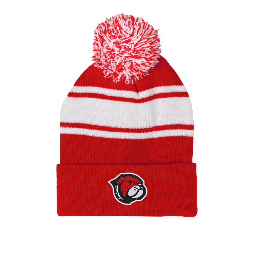  Red/White Two Tone Knit Pom Beanie w/Cuff - Primary Mascot