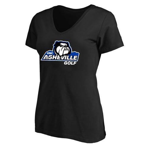  Womens Plus Black V Neck T Shirt - UNC Asheville Golf Mascot