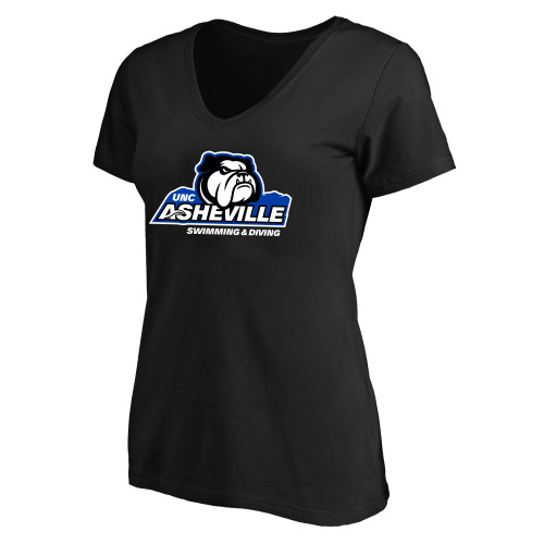  Womens Plus Black V Neck T Shirt - UNC Asheville Swim and Dive Mascot