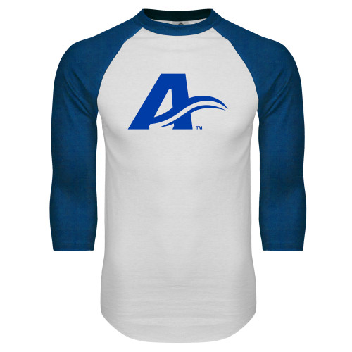  White/Royal Raglan Baseball T Shirt - UNC Asheville Letter Mark