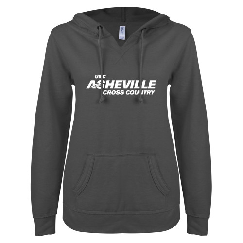  ENZA Womens Dark Heather V Notch Raw Edge Fleece Hoodie - UNC Asheville Cross Country