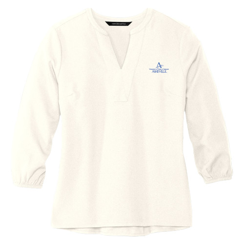  Mercer + Mettle Womens Ivory 3/4 Sleeve Crepe Blouse - Uni of North Carolina Asheville Stacked