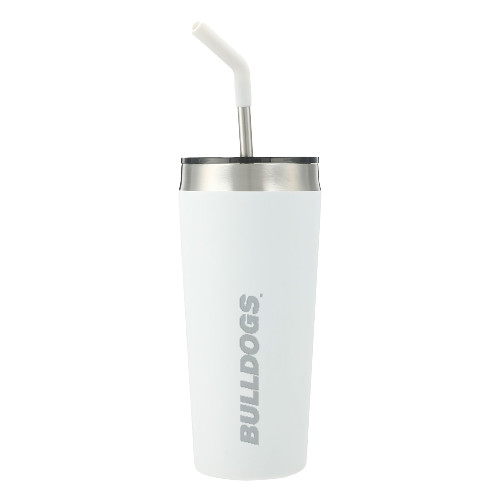  Faye White Vacuum Tumbler w/ Stainless Steel Straw 20 oz - Bulldogs wordmark Engraved