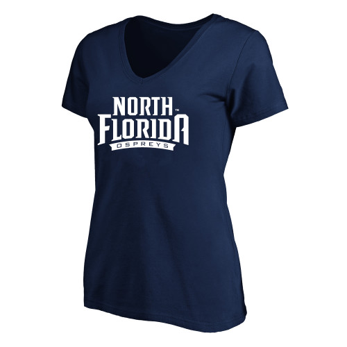  Womens Plus Navy V Neck T Shirt - UNF Primary Mark