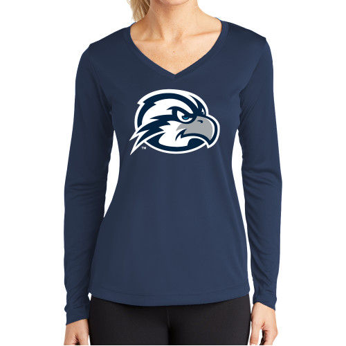  Womens Navy Performance Long Sleeve V Neck Shirt - UNF Osprey Head