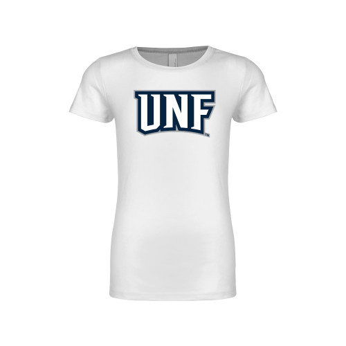  Next Level Girls White Fashion Fit T Shirt - UNF Monogram