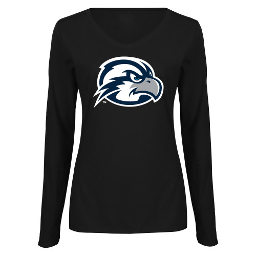 North Florida Womens Black Long Sleeve V Neck Tee 