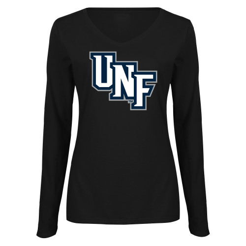  Womens Black Long Sleeve V Neck Tee  - Diagonal UNF Monogram