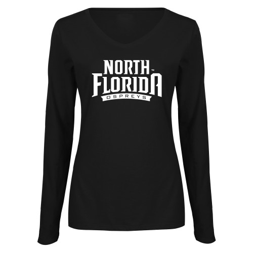  Womens Black Long Sleeve V Neck Tee  - UNF Primary Mark