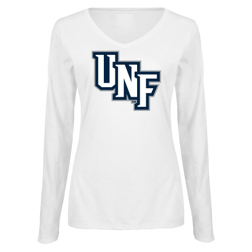  Womens White Long Sleeve V Neck Tee  - Diagonal UNF Monogram