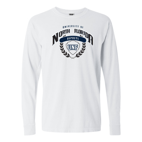  Comfort Colors White Long Sleeve T Shirt - University of North Florida Seal Wreath