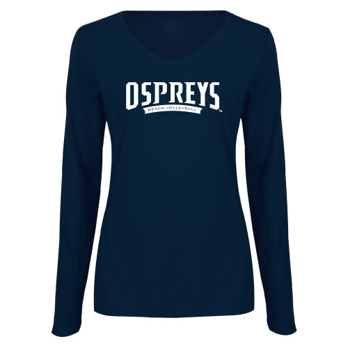 Womens Navy Long Sleeve V Neck Tee  - Ospreys Beach Volleyball