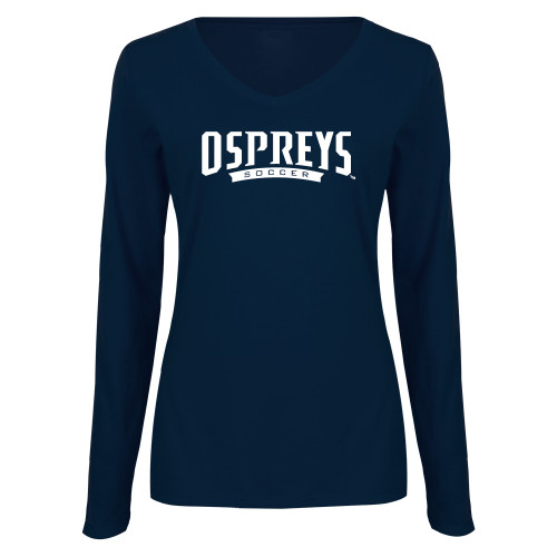  Womens Navy Long Sleeve V Neck Tee  - Ospreys Soccer