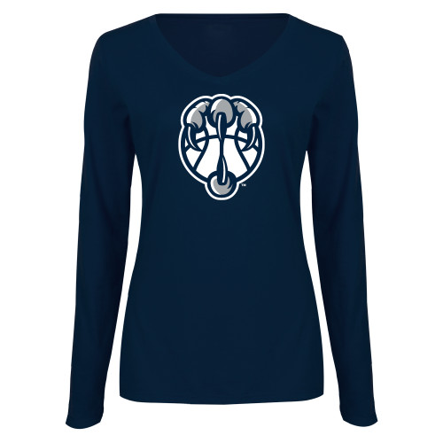  Womens Navy Long Sleeve V Neck Tee  - UNF Basketball Talon