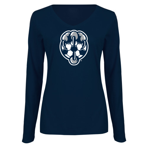  Womens Navy Long Sleeve V Neck Tee  - UNF Soccer Talon
