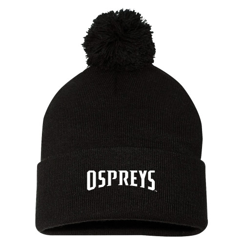  Sportsman Black Pom Pom Cuffed Beanie - Ospreys Wordmark