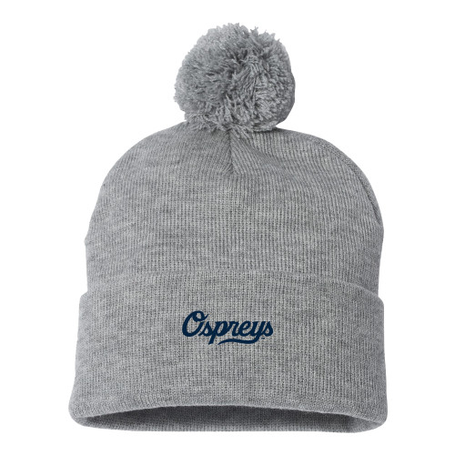  Sportsman Heather Grey Pom Pom Cuffed Beanie - Ospreys Script