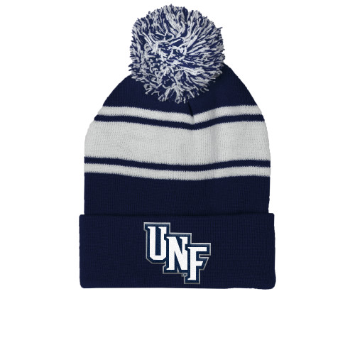  Navy/White Two Tone Knit Pom Beanie w/Cuff - Diagonal UNF Monogram
