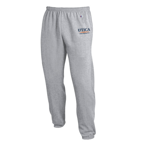  Champion Heather Grey Banded Bottom Sweatpants - Utica University - Insitutional Mark
