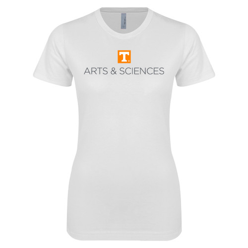  Next Level Womens White Boyfriend Tee - UTK - Arts and Sciences Stacked One Line