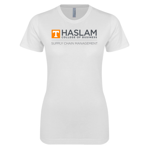 Next Level Womens White Boyfriend Tee - Supply Chain Management Centered logo
