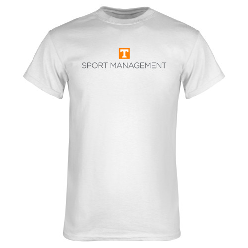  White T Shirt - Sport Management  Stacked One Line