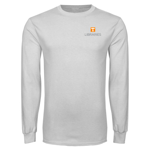  White Long Sleeve T Shirt - UTK - Libraries Stacked