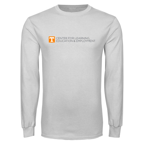  White Long Sleeve T Shirt - Center for Learning  Education & Employment - Flat