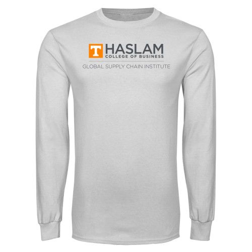  White Long Sleeve T Shirt - Gobal Supply Chain Centered Logo