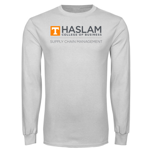  White Long Sleeve T Shirt - Supply Chain Management Centered logo