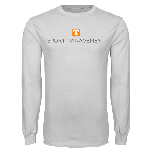  White Long Sleeve T Shirt - Sport Management  Stacked One Line