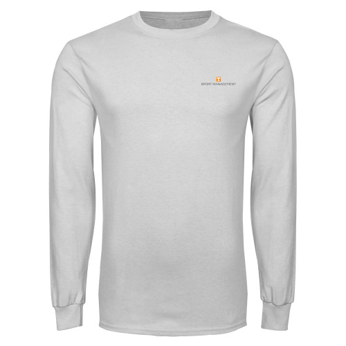  White Long Sleeve T Shirt - Sport Management  Stacked One Line