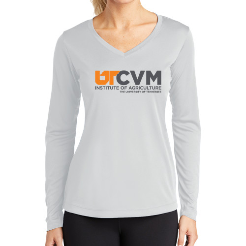 UT Knoxville Womens White Performance Long Sleeve V Neck Shi