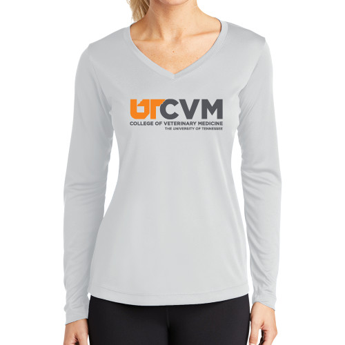 UT Knoxville Womens White Performance Long Sleeve V Neck Shi