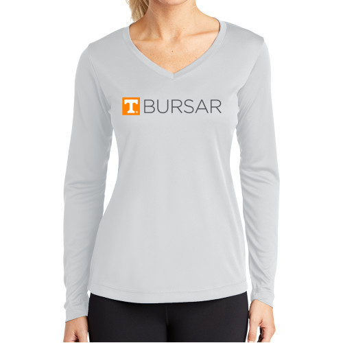  Womens White Performance Long Sleeve V Neck Shirt - UTK - Bursar