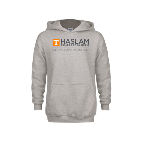  Youth Grey Fleece Hood - Supply Chain Management Centered logo