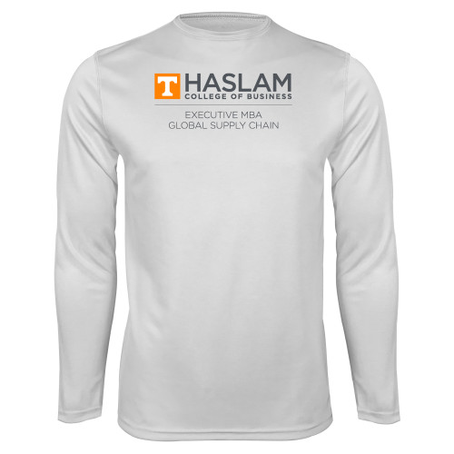  White Performance Long Sleeve Shirt - Haslam College of Business Executive MBA Global Supply Chain Centered