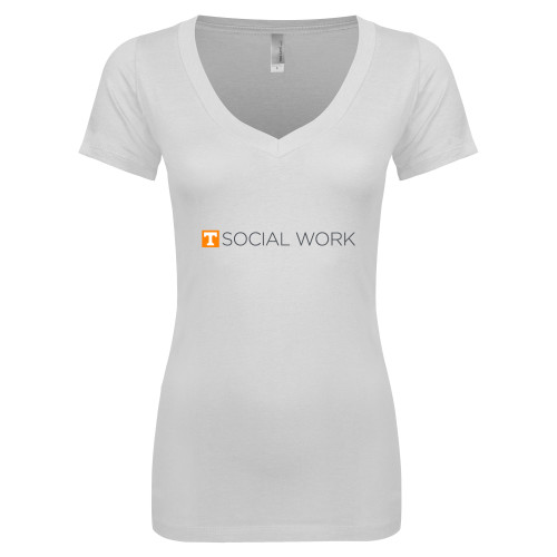  Next Level Womens White Ideal V Tee - Social Work