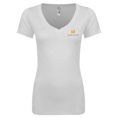  Next Level Womens White Ideal V Tee - UTK - Libraries Stacked