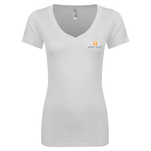  Next Level Womens White Ideal V Tee - UTK - Army ROTC Stacked