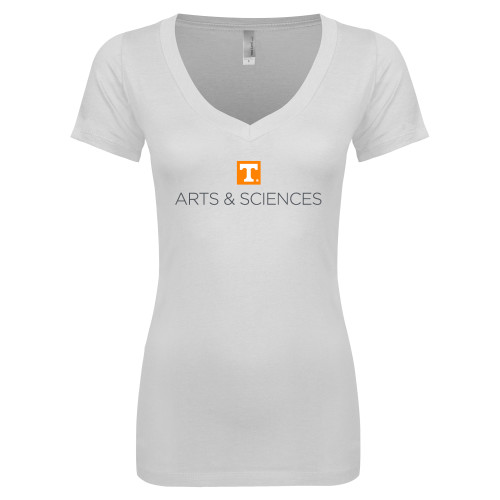  Next Level Womens White Ideal V Tee - UTK - Arts and Sciences Stacked One Line