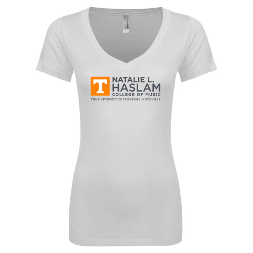  Next Level Womens White Ideal V Tee - Natalie L Haslam College of Music - UTK