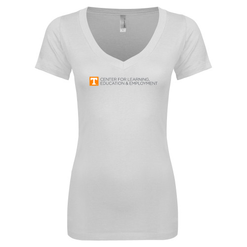  Next Level Womens White Ideal V Tee - Center for Learning  Education & Employment - Flat