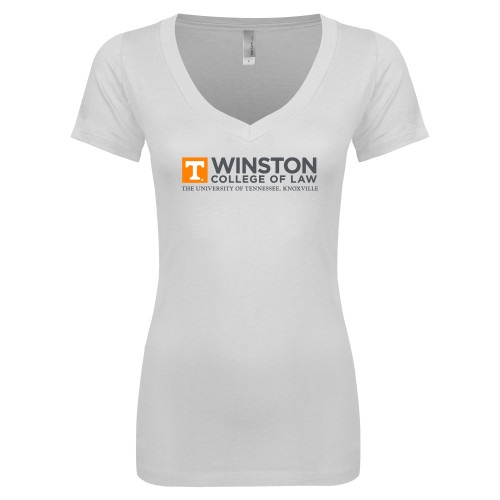  Next Level Womens White Ideal V Tee - Winston College of Law - UTK Stacked