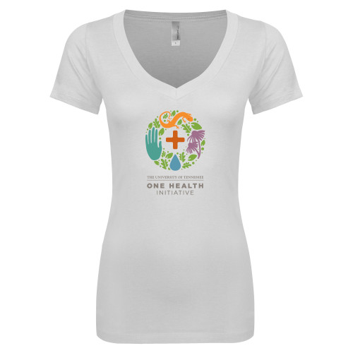  Next Level Womens White Ideal V Tee - One Health Initiative Vertical