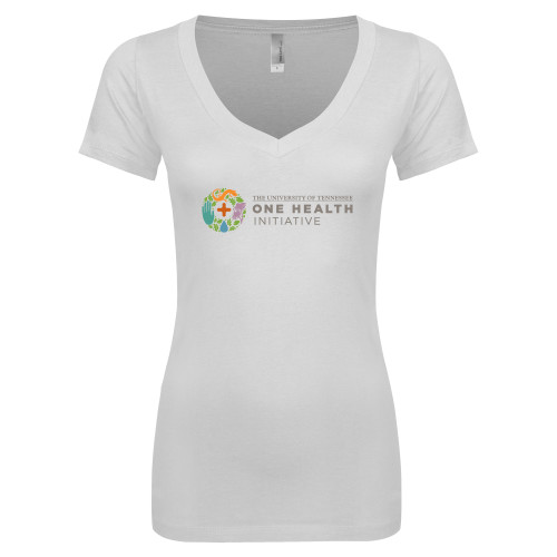  Next Level Womens White Ideal V Tee - One Health Initiative Horizontal